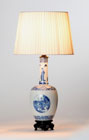 A CHINESE PORCELAIN BLUE AND WHITE BOTTLE VASE, IN KANGXI STYLE, ADAPTED AS A TABLE LAMP