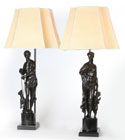 A PAIR OF TALL BRONZE FIGURES OF VENUS AND ADONIS, AFTER TIZIANO ASPETTI (1565-1607), FITTED AS TABLE LAMPS