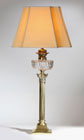 A TALL VICTORIAN MESSENGER’S PATENT BRASS AND CUT GLASS CORINTHIAN COLUMN OIL LAMP, FITTED FOR ELECTRIC LIGHT