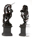 A RARE PAIR OF CHARLES II CARVED OAK HERALDIC FIGURES OF A LION AND A UNICORN<br><br>CHESHIRE, CIRCA 1660-1680