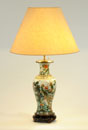 A TALL CHINESE PORCELAIN FAMILLE VERTE BALUSTER VASE, IN KANGXI STYLE, ADAPTED AS A TABLE LAMP