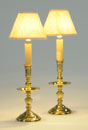 A PAIR OF VICTORIAN BRASS CANDLESTICKS, IN 17TH<br> CENTURY STYLE, ADAPTED AS TABLE LAMPS