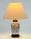 A CHINESE PORCELAIN FAMILLE ROSE OVOID JAR, ADAPTED AS<br> A TABLE LAMP