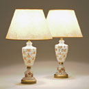A PAIR OF BOHEMIAN ENAMELLED OVERLAY GLASS PEDESTAL TABLE LAMPS